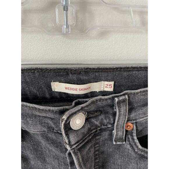 Levi's Wedgie Skinny Raw Hem Button Fly Denim Jeans Black Gray Size 25 - Picture 4 of 6